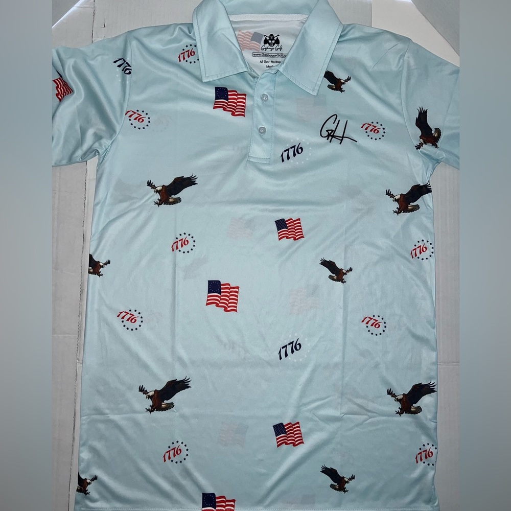 GASHOUSE GOLF American Patriotic polo size Medium Flag 4th of July Party Fun